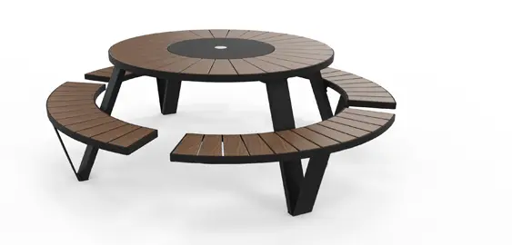 [PAN003] Pantagruel (Picknicktisch, Hellwood 100% PEFC - Thermisch behandelt, Black (RAL9005), Ohne Sonnenschirm, Kein Sonnenschirm)