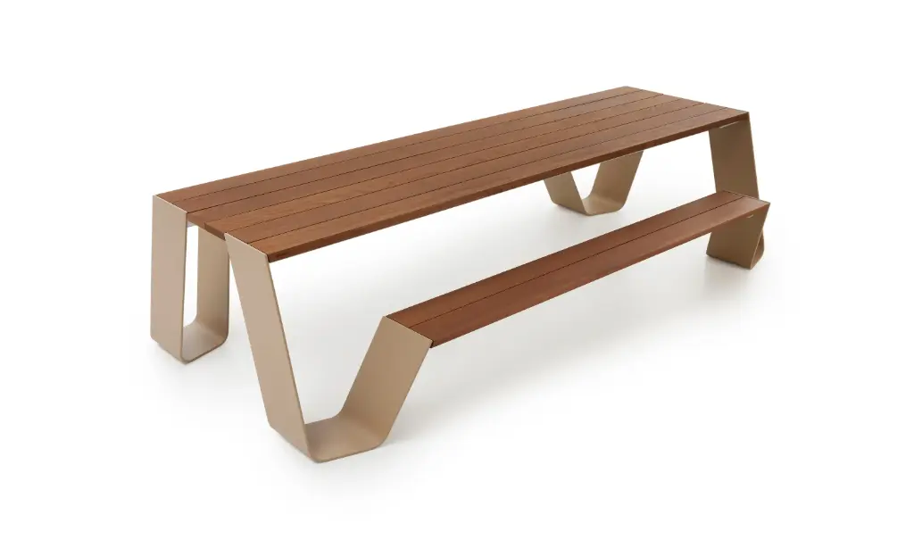 [HOW008-1] Hopper with galvanised and powder-coated underframe (6-8 personen, 240 cm, Picnic, Zonder gaten voor shade, Hellwood 100% PEFC - Thermisch behandeld, Black (RAL9005))